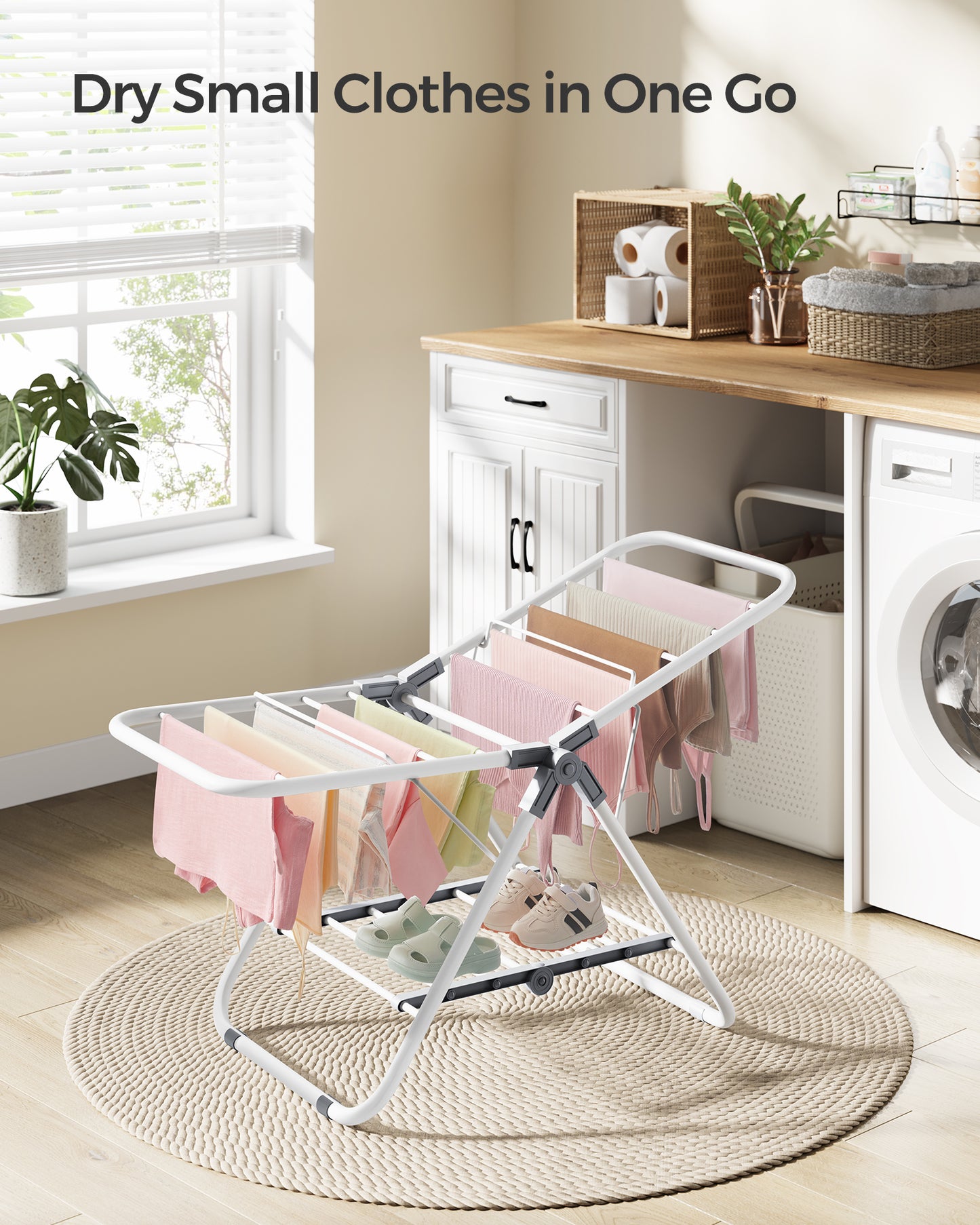 Small Clothes Drying Rack, Foldable 2-Level Laundry Drying Rack, Space-Saving, for Small Clothes, Towels, Bathroom, Balcony, 17.3 x 39.8 x 19.7 Inches, Cloud White