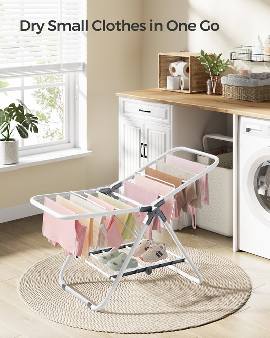 Small Clothes Drying Rack, Foldable 2-Level Laundry Drying Rack, Space-Saving, for Small Clothes, Towels, Bathroom, Balcony, 17.3 x 39.8 x 19.7 Inches, Cloud White