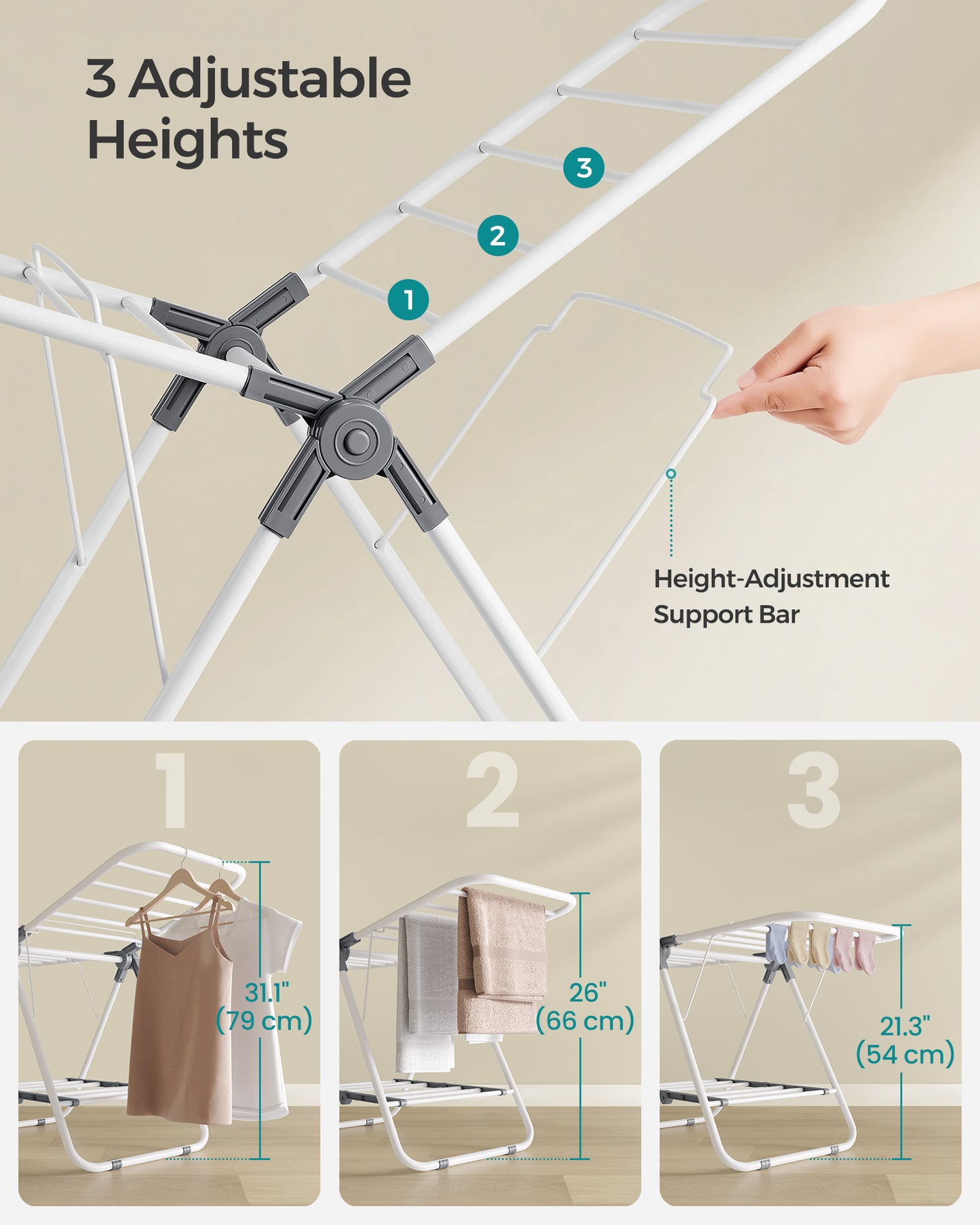 Small Clothes Drying Rack, Foldable 2-Level Laundry Drying Rack, Space-Saving, for Small Clothes, Towels, Bathroom, Balcony, 17.3 x 39.8 x 19.7 Inches, Cloud White