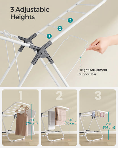 Small Clothes Drying Rack, Foldable 2-Level Laundry Drying Rack, Space-Saving, for Small Clothes, Towels, Bathroom, Balcony, 17.3 x 39.8 x 19.7 Inches, Cloud White