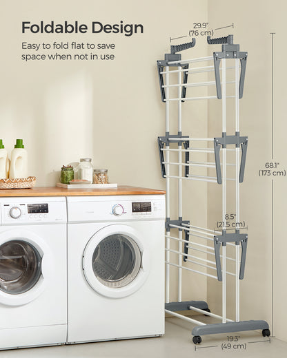 4-Tier Clothes Drying Rack, Steel Rolling Laundry Dryer Stand White