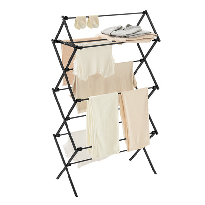 Foldable Clothes Drying Rack, Laundry Drying Rack, Clothes Airer, Steel Frame, 14.6 x 29.5 x 53.2 Inches, Easy Assembly, Indoor Outdoor Use, Black