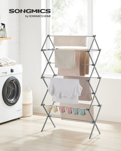Foldable Clothes Drying Rack, Laundry Drying Rack, Clothes Airer, Steel Frame, 14.6 x 29.5 x 53.2 Inches, Easy Assembly, Indoor Outdoor Use, Gray