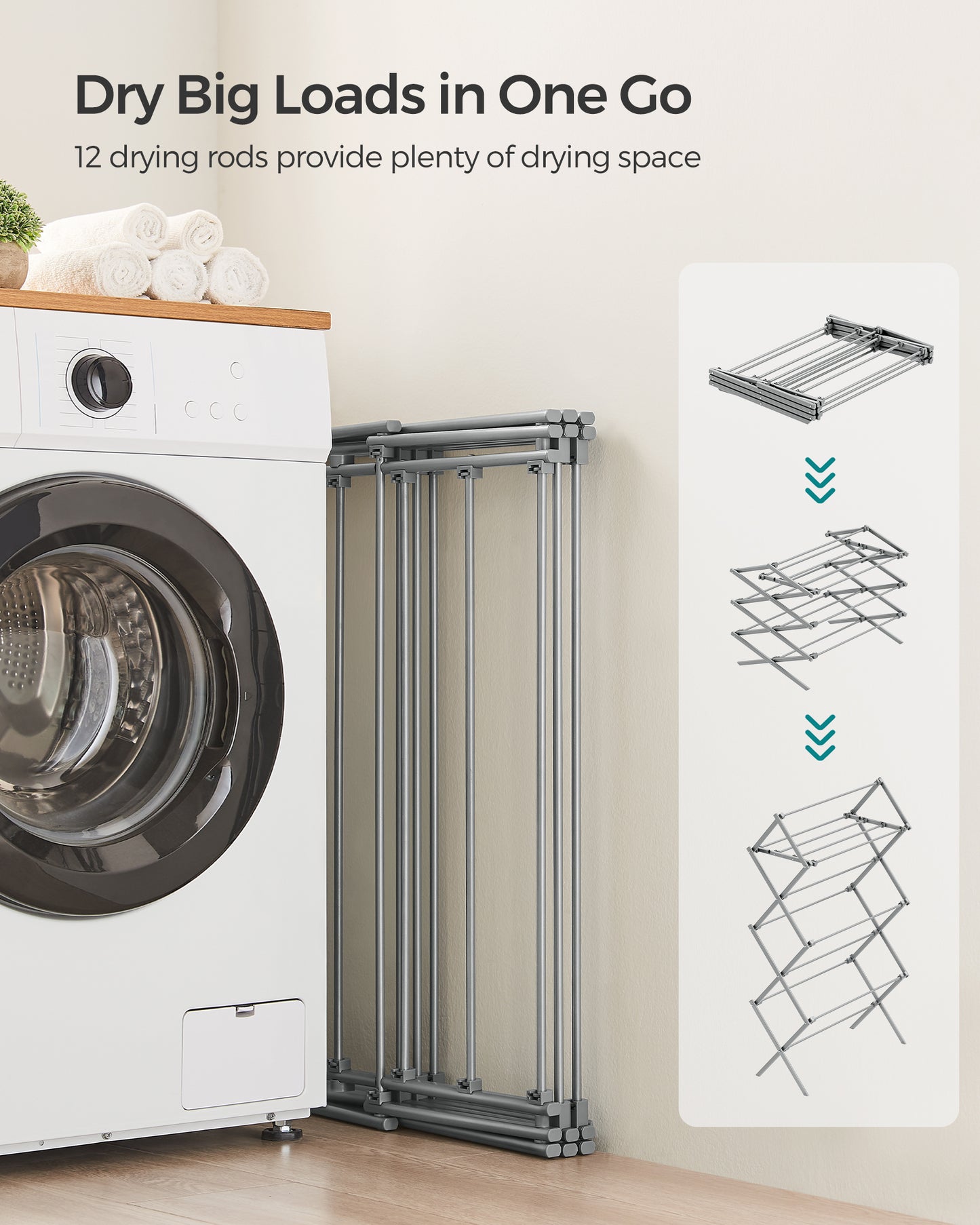 Foldable Clothes Drying Rack, Laundry Drying Rack, Clothes Airer, Steel Frame, 14.6 x 29.5 x 53.2 Inches, Easy Assembly, Indoor Outdoor Use, Gray