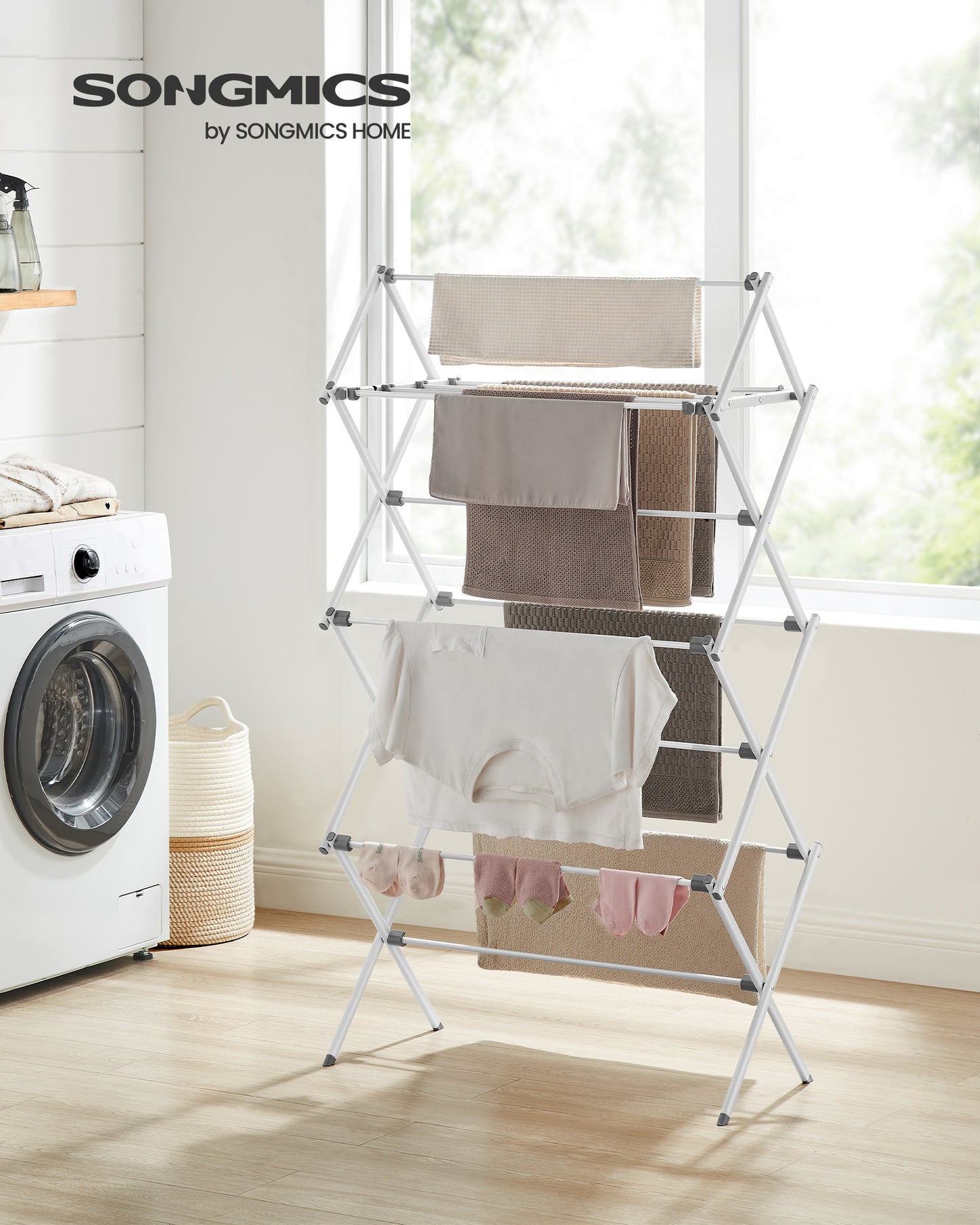 14.6 x 29.5 x 53.2 Inch Foldable Clothes Drying Rack, Steel Frame Laundry Airer, Easy Assembly Laundry Drying Rack for Indoor Outdoor Use