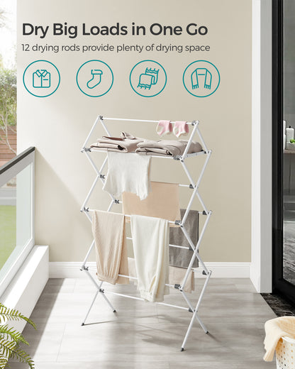 14.6 x 29.5 x 53.2 Inch Foldable Clothes Drying Rack, Steel Frame Laundry Airer, Easy Assembly Laundry Drying Rack for Indoor Outdoor Use