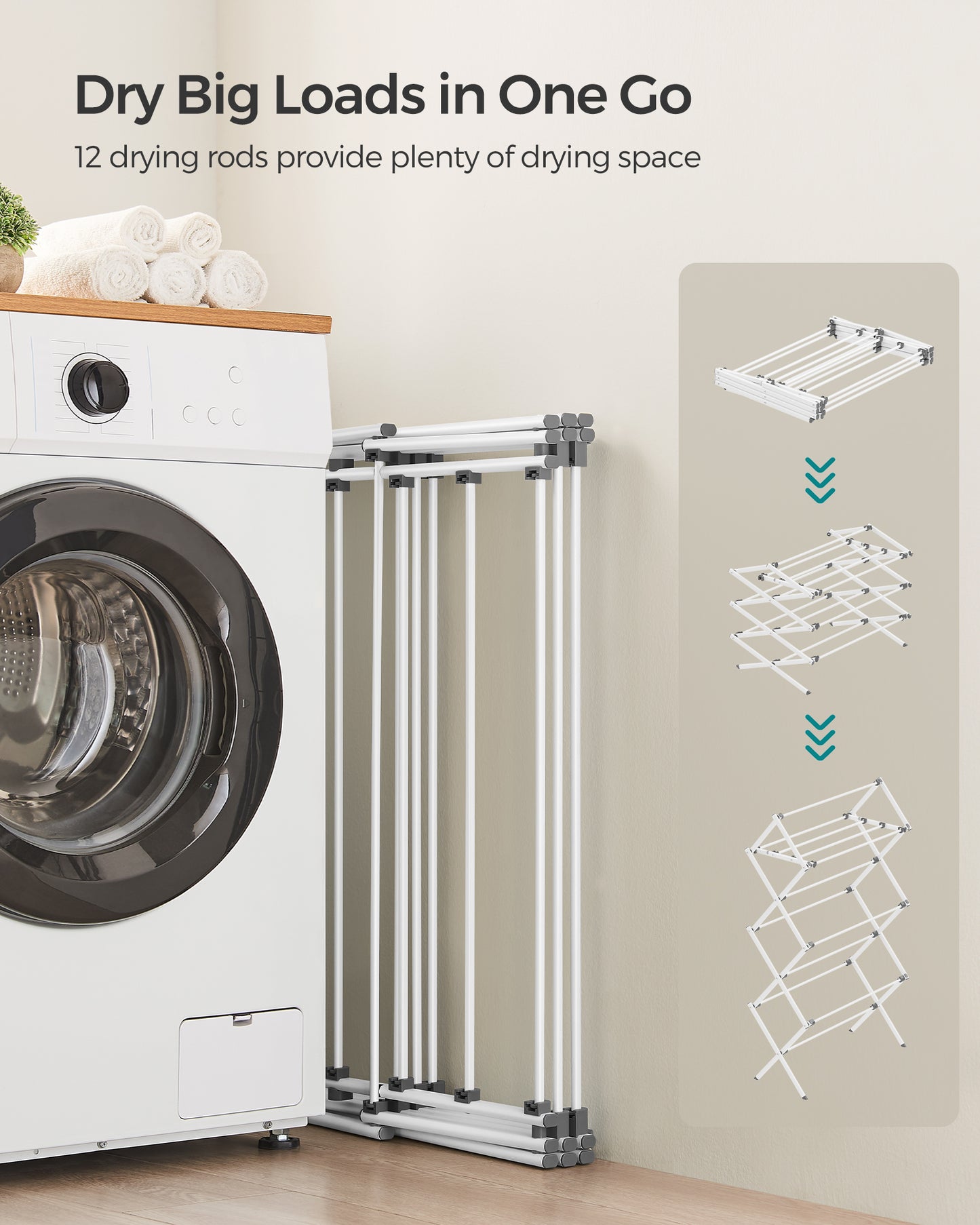 14.6 x 29.5 x 53.2 Inch Foldable Clothes Drying Rack, Steel Frame Laundry Airer, Easy Assembly Laundry Drying Rack for Indoor Outdoor Use