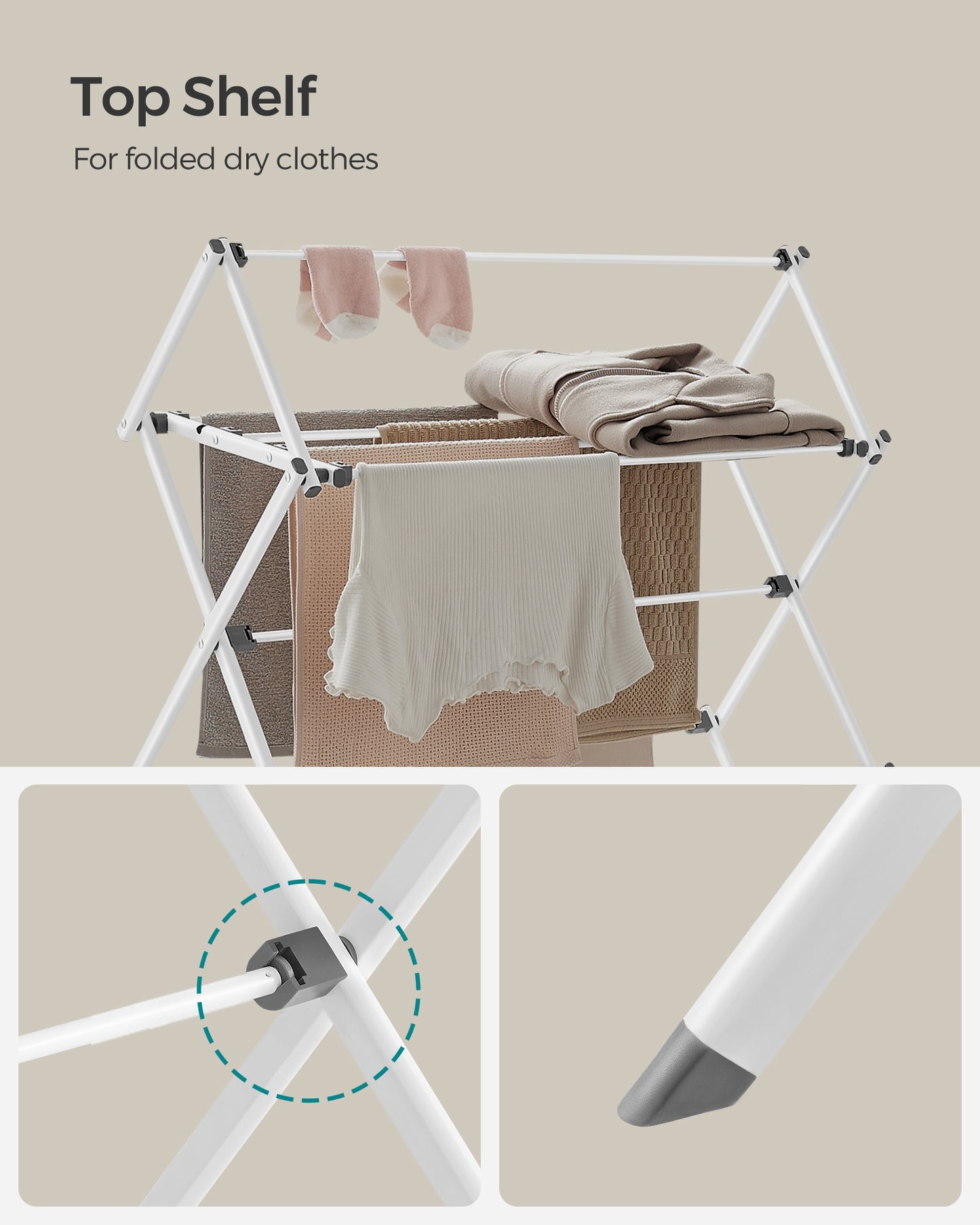 14.6 x 29.5 x 53.2 Inch Foldable Clothes Drying Rack, Steel Frame Laundry Airer, Easy Assembly Laundry Drying Rack for Indoor Outdoor Use