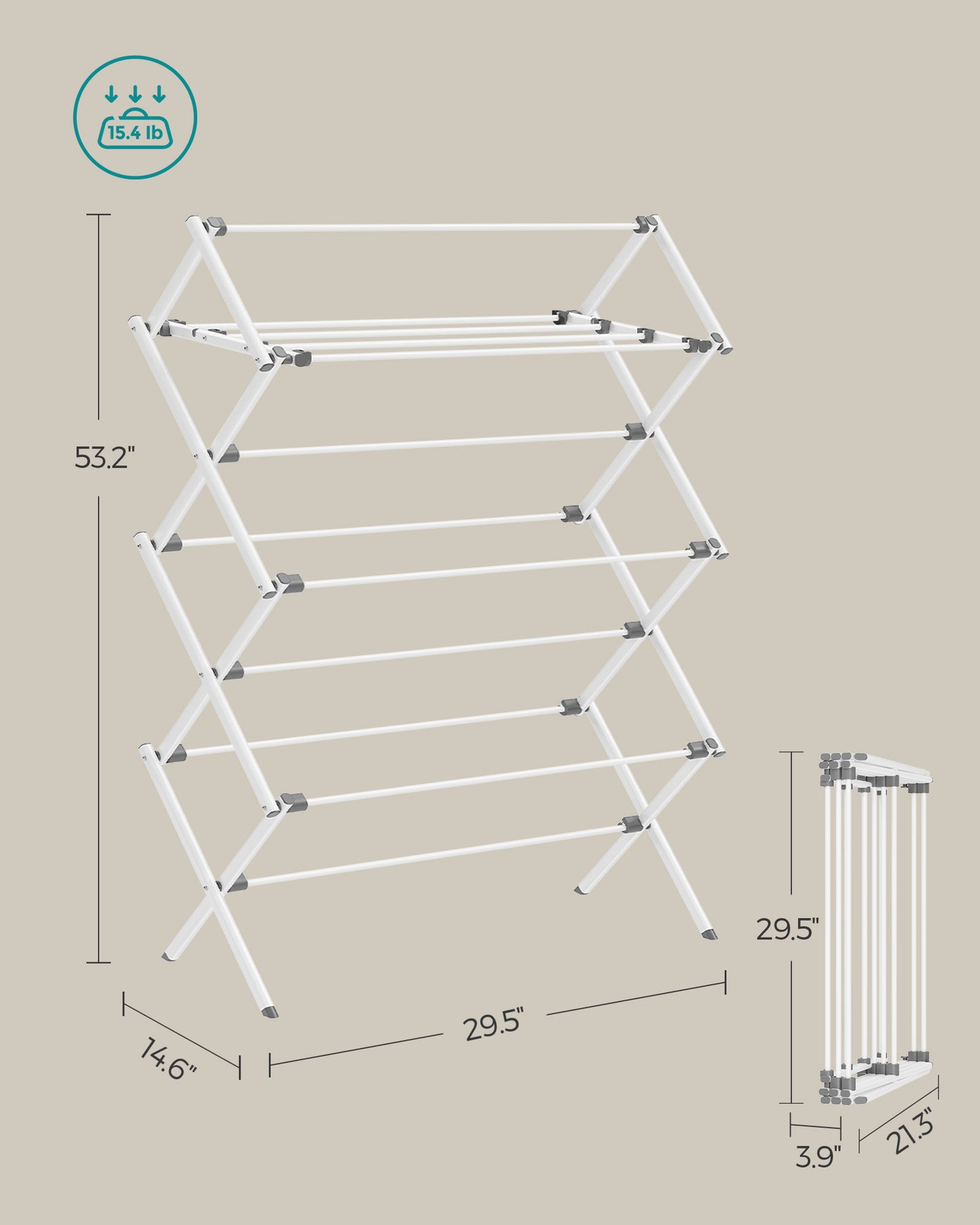 14.6 x 29.5 x 53.2 Inch Foldable Clothes Drying Rack, Steel Frame Laundry Airer, Easy Assembly Laundry Drying Rack for Indoor Outdoor Use