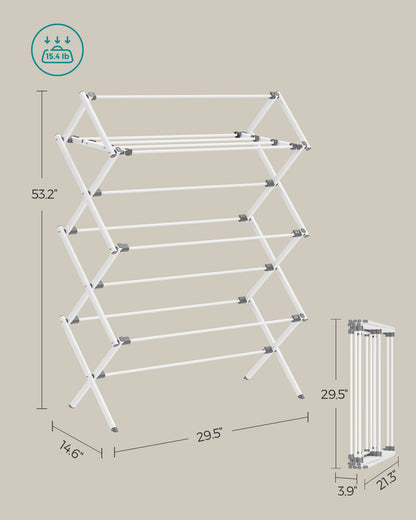 14.6 x 29.5 x 53.2 Inch Foldable Clothes Drying Rack, Steel Frame Laundry Airer, Easy Assembly Laundry Drying Rack for Indoor Outdoor Use