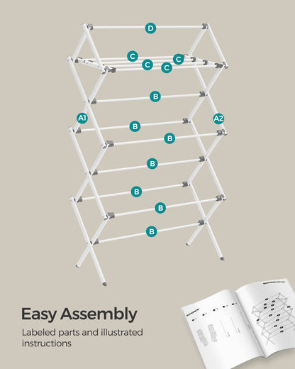 14.6 x 29.5 x 53.2 Inch Foldable Clothes Drying Rack, Steel Frame Laundry Airer, Easy Assembly Laundry Drying Rack for Indoor Outdoor Use