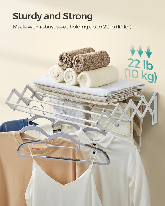 Wall-Mounted Accordion Drying Rack with 9 Expandable Rods, 22 lb Capacity Space-Saving Laundry Rack, Cloud White
