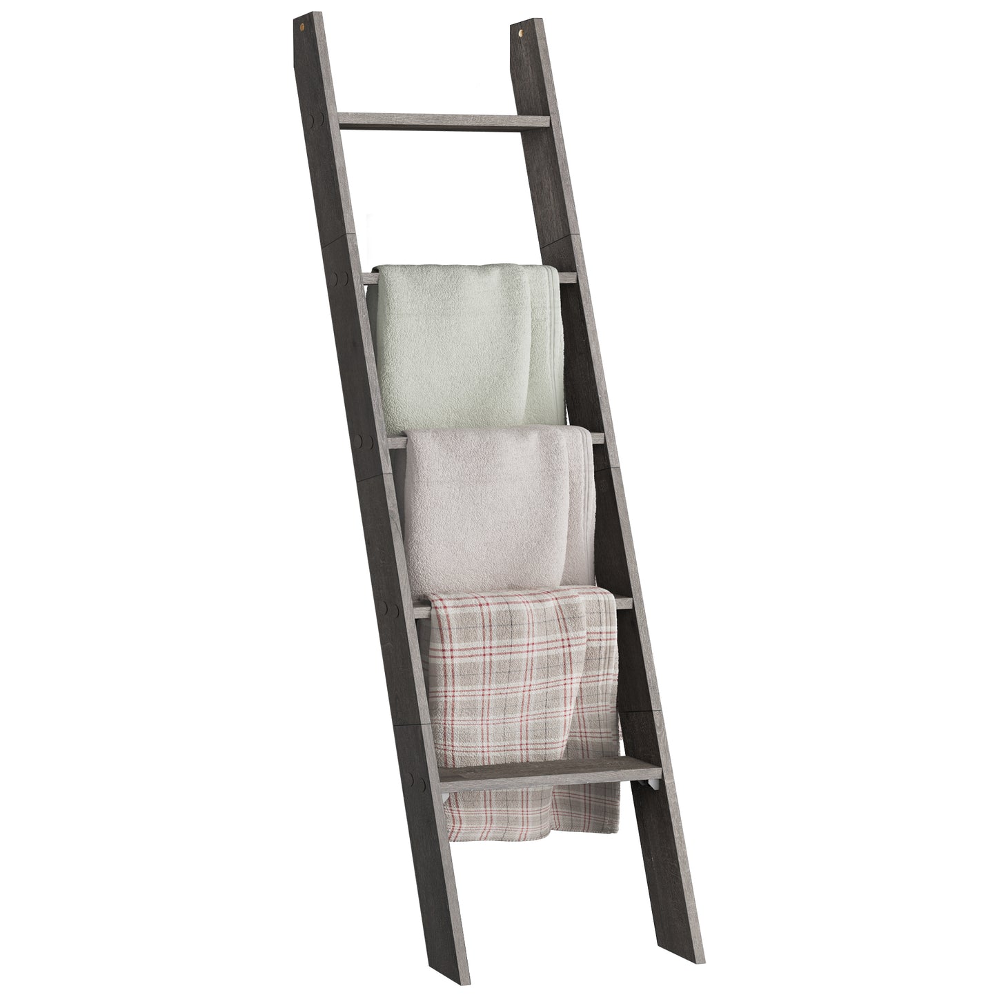 5-Tier Farmhouse Blanket Ladder Shelf - Rustic Wooden Storage Rack for Home Decor, Misty Gray