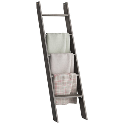 5-Tier Farmhouse Blanket Ladder Shelf - Rustic Wooden Storage Rack for Home Decor, Misty Gray