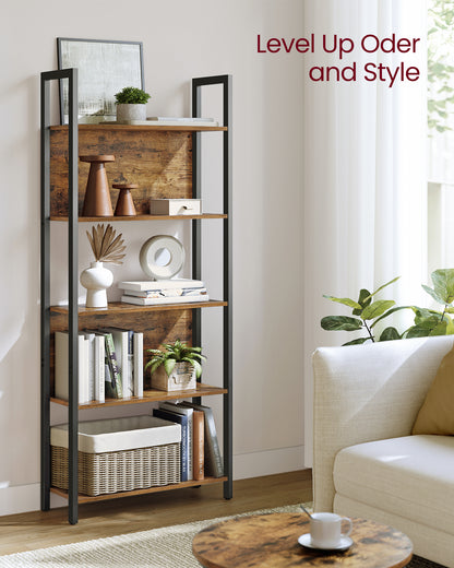 VASAGLE ALINRU Storage Shelf 5 Shelf Bookshelf Bookcase for Living Room Entryway Office Rustic Brown and Black
