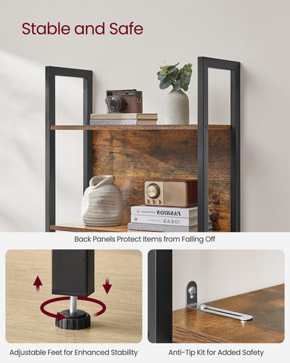 VASAGLE ALINRU Storage Shelf 5 Shelf Bookshelf Bookcase for Living Room Entryway Office Rustic Brown and Black