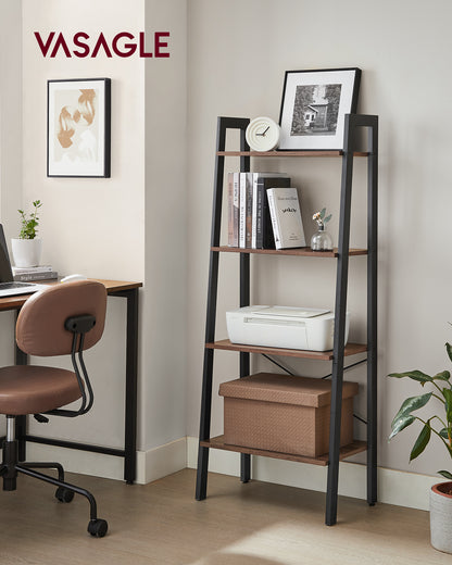 VASAGLE Ladder Shelf Bookshelf Bookcase with Steel Frame Storage Rack Brown
