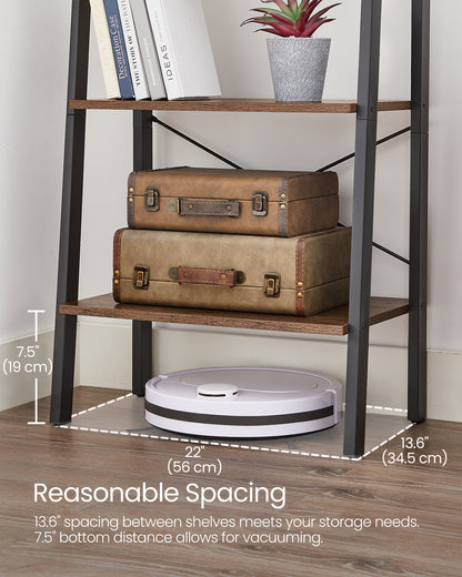 VASAGLE Ladder Shelf Bookshelf Bookcase with Steel Frame Storage Rack Brown
