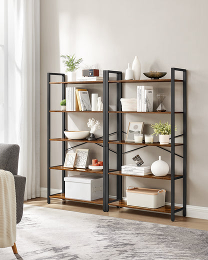 5-Tier Tall Bookshelf, Bookcase with Steel Frame, Book Shelf for Living Room, Home Office, Study, 11.8 x 26 x 60 Inches, Industrial Style