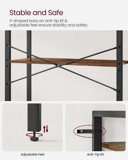 VASAGLE 5-Tier Storage Rack Bookshelf Bookcase 11.8 x 26.0 x 60.6 Inches Rustic Brown and Black