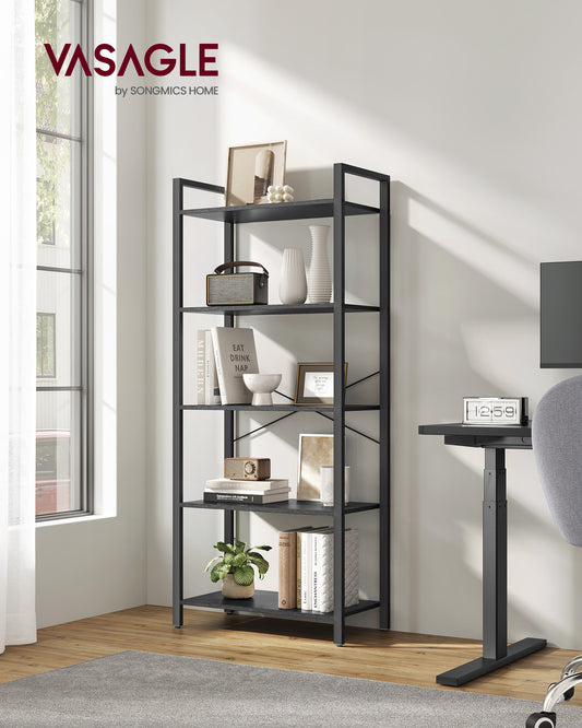 5-Tier Tall Bookshelf, Bookcase with Steel Frame, Book Shelf for Living Room, Home Office, Study, 11.8 x 26 x 60 Inches, Industrial Style