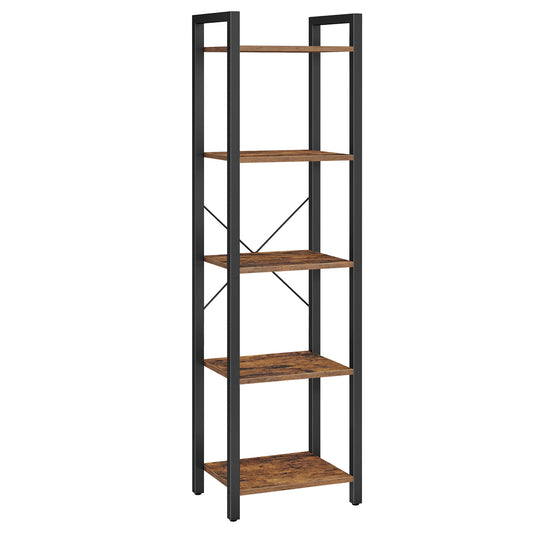 VASAGLE Bookshelf, Bookcase, 5-Tier Storage Shlef Rack with Steel Frame, Greige and Black