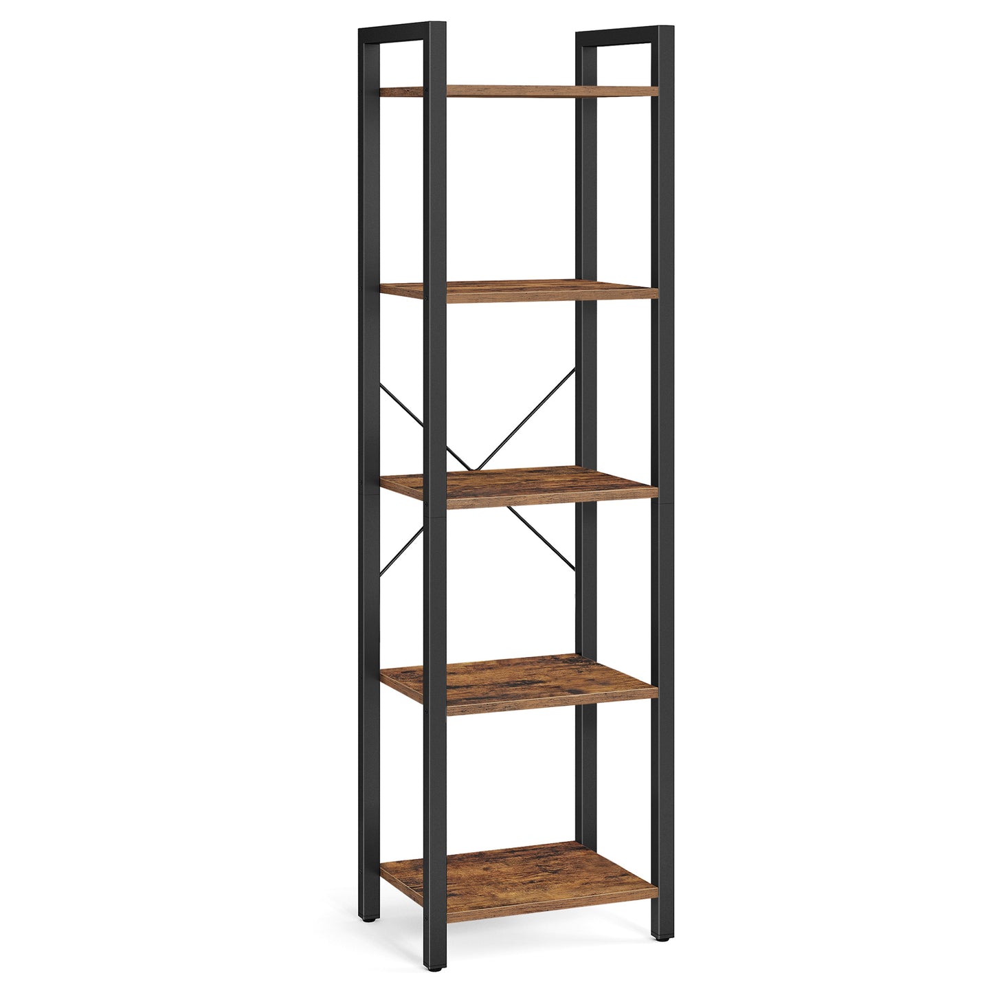 VASAGLE Bookshelf, Bookcase, 5-Tier Storage Shlef Rack with Steel Frame, Greige and Black