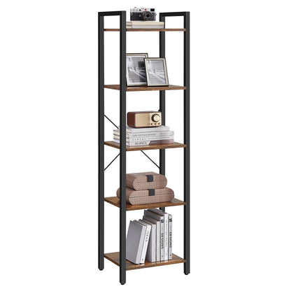 VASAGLE Bookshelf, Bookcase, 5-Tier Storage Shlef Rack with Steel Frame, Greige and Black
