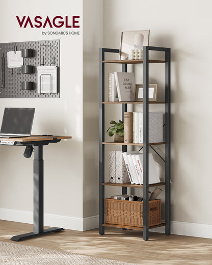 VASAGLE Tier Bookshelf, Bookcase, Storage Unit with 5 Shelves, 11.8 x 15.6 x 60.6 inches Rustic Brown
