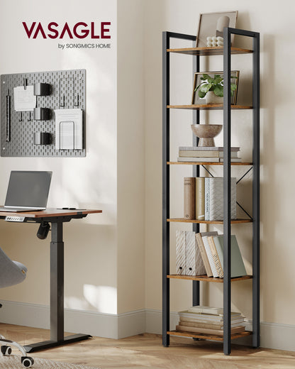 VASAGLE Storage Rack 6-Tier Tall Bookshelf Bookcase Display Shelves 11.8 x 15.7 x 73.8 Inches Rustic Brown and Black