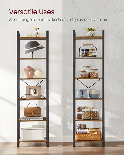 VASAGLE Storage Rack 6-Tier Tall Bookshelf Bookcase Display Shelves 11.8 x 15.7 x 73.8 Inches Rustic Brown and Black