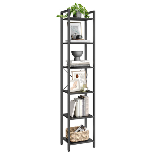 6-Tier Bookshelf, Black Modern Bookcase, Shelving Unit, for Office, Study, Living Room