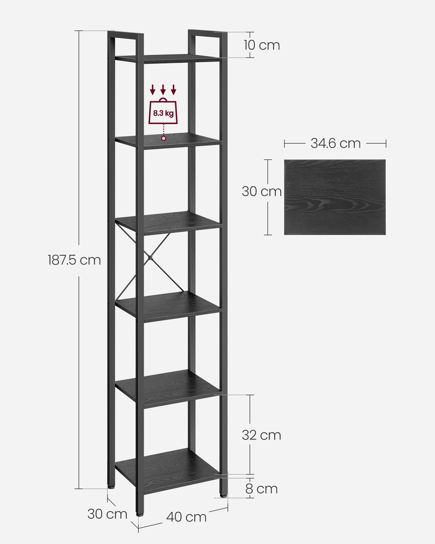 6-Tier Bookshelf, Black Modern Bookcase, Shelving Unit, for Office, Study, Living Room