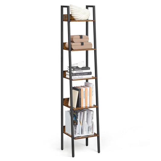 5-Tier Narrow Bookshelf, Ladder Shelf for Home Office, Living Room, Bedroom, Kitchen