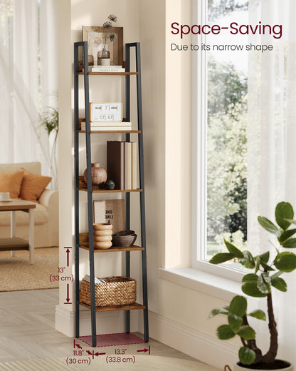5-Tier Narrow Bookshelf, Ladder Shelf for Home Office, Living Room, Bedroom, Kitchen