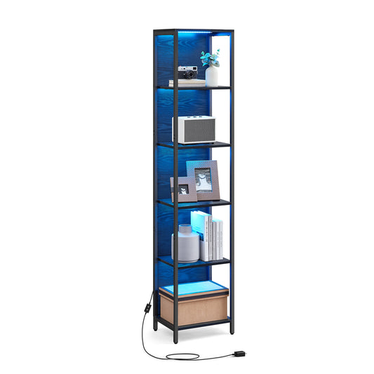 6-Tier Bookshelf, LED Display Shelf with Dimmable Lights, Steel Frame, 11.9 x 15.7 x 70.3 Inches, for Living Room, Bedroom