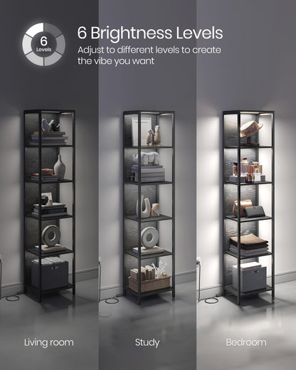 6-Tier Bookshelf, LED Display Shelf with Dimmable Lights, Steel Frame, 11.9 x 15.7 x 70.3 Inches, for Living Room, Bedroom