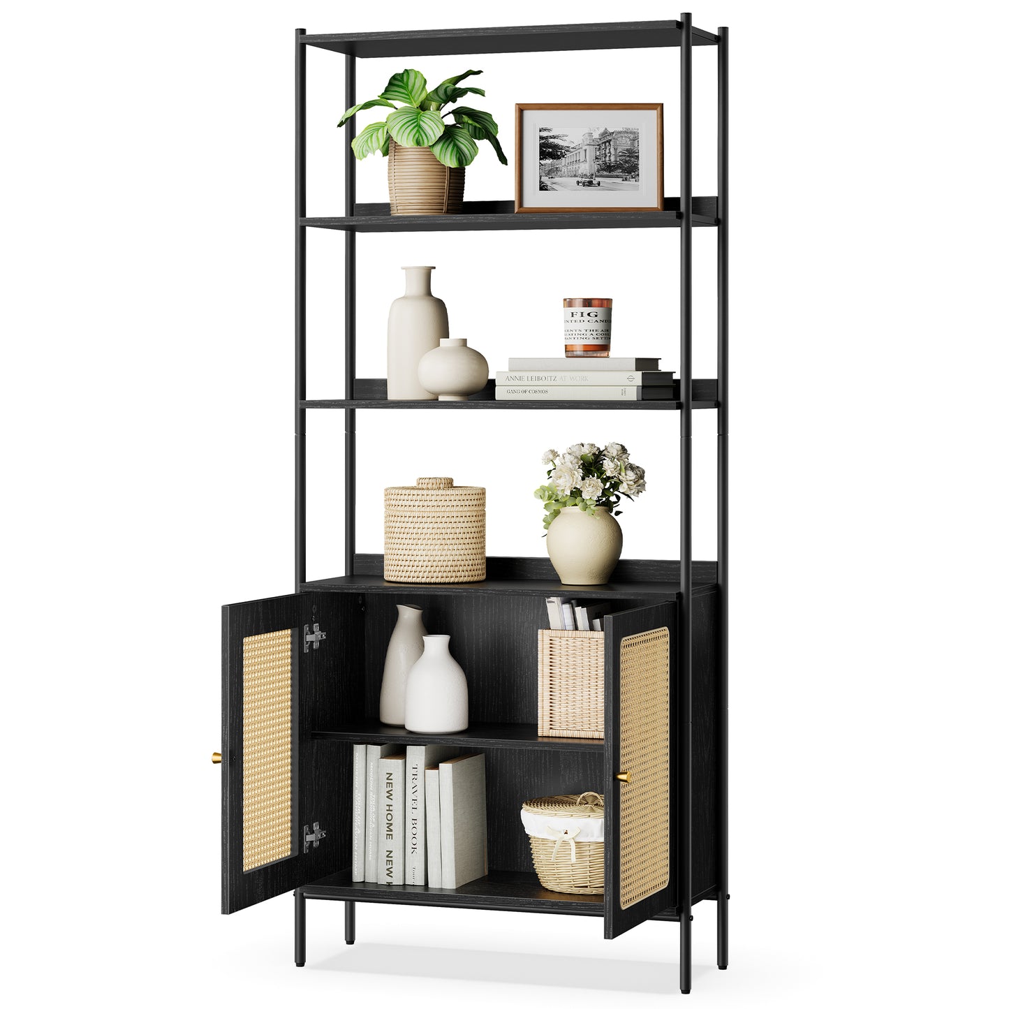 6-Tier Shelf Rack, Bookshelf with Door, Freestanding 30.1-Inch Wide Storage Shelf for Home