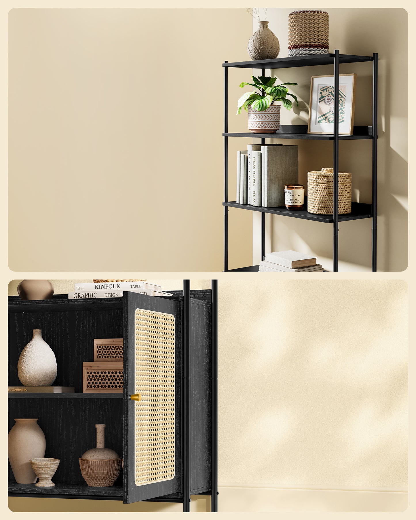 6-Tier Shelf Rack, Bookshelf with Door, Freestanding 30.1-Inch Wide Storage Shelf for Home