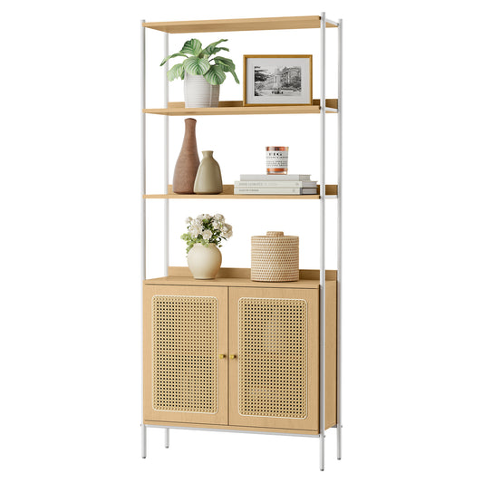 6-Tier Shelf Rack, Bookshelf with Door, Freestanding 30.1-Inch Wide Storage Shelf for Home, Beige