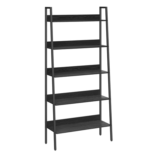 5-Tier Bookcase, Extra Wide Ladder Shelf for Home Office, Living Room, Bedroom, Black