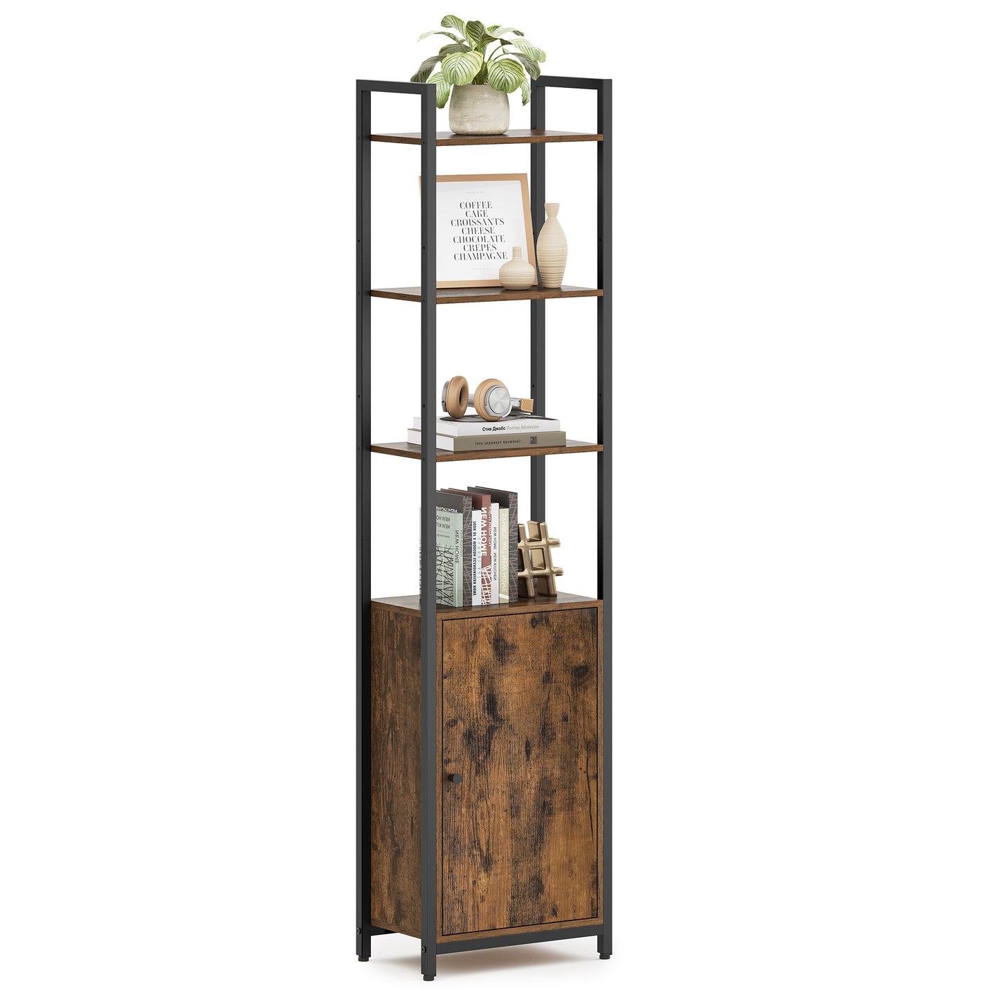 Combined Storage Rack, 6-Tier Large Capacity Bookshelf, Adjustable Shelves for Home, Brown