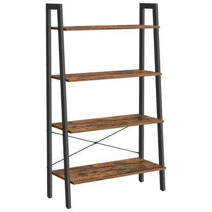 VASAGLE Ladder Shelf, 4-Tier Bookshelf, Storage Rack, Bookcase with Steel Frame, Industrial Style