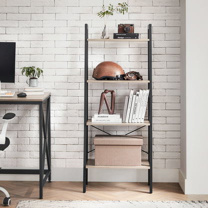 VASAGLE Ladder Shelf 4-Tier Bookshelf Storage Rack, Bookcase with Steel Frame for Living Room Home Office Kitchen Greige and Black