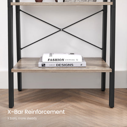 VASAGLE Ladder Shelf 4-Tier Bookshelf Storage Rack, Bookcase with Steel Frame for Living Room Home Office Kitchen Greige and Black