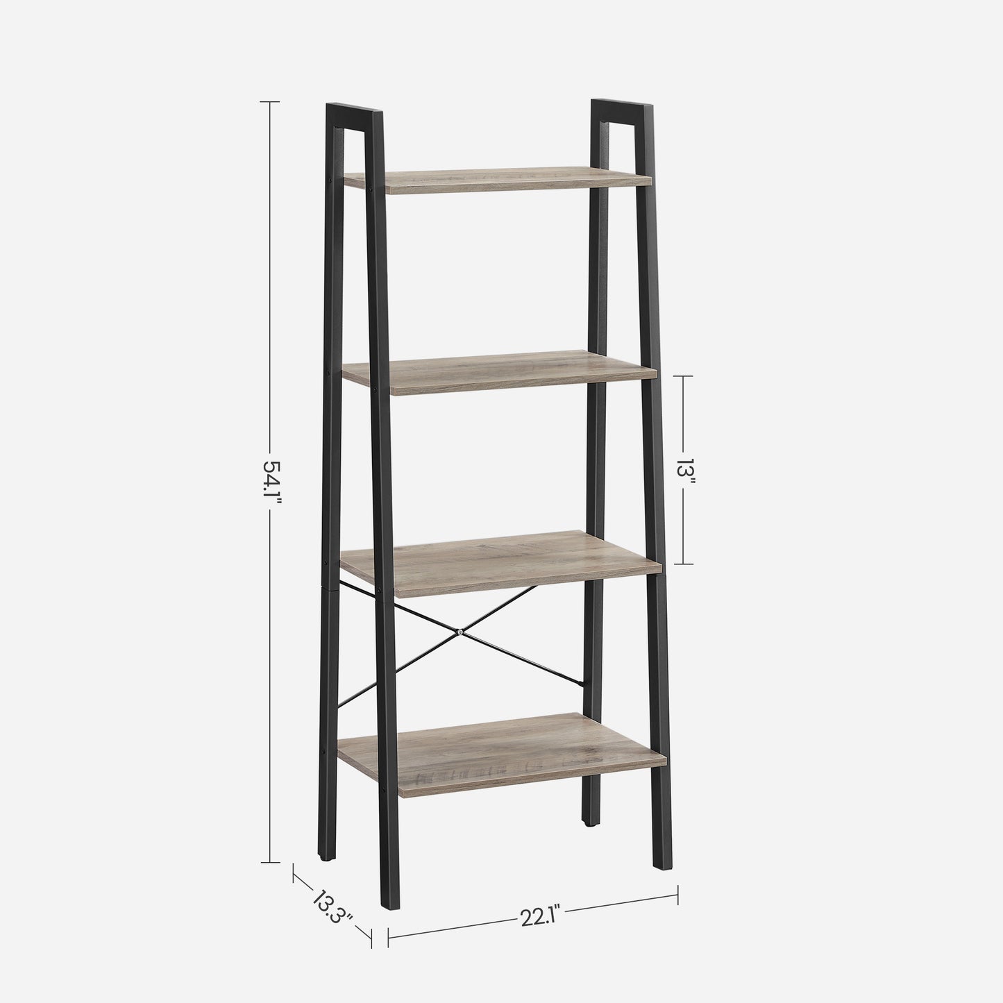 VASAGLE Ladder Shelf 4-Tier Bookshelf Storage Rack, Bookcase with Steel Frame for Living Room Home Office Kitchen Greige and Black