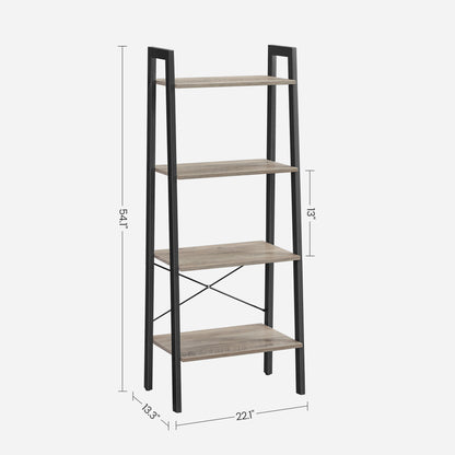 VASAGLE Ladder Shelf 4-Tier Bookshelf Storage Rack, Bookcase with Steel Frame for Living Room Home Office Kitchen Greige and Black