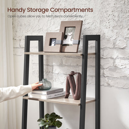 VASAGLE Ladder Shelf 4-Tier Bookshelf Storage Rack, Bookcase with Steel Frame for Living Room Home Office Kitchen Greige and Black