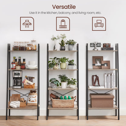 VASAGLE Ladder Shelf 4-Tier Bookshelf Storage Rack, Bookcase with Steel Frame for Living Room Home Office Kitchen Greige and Black