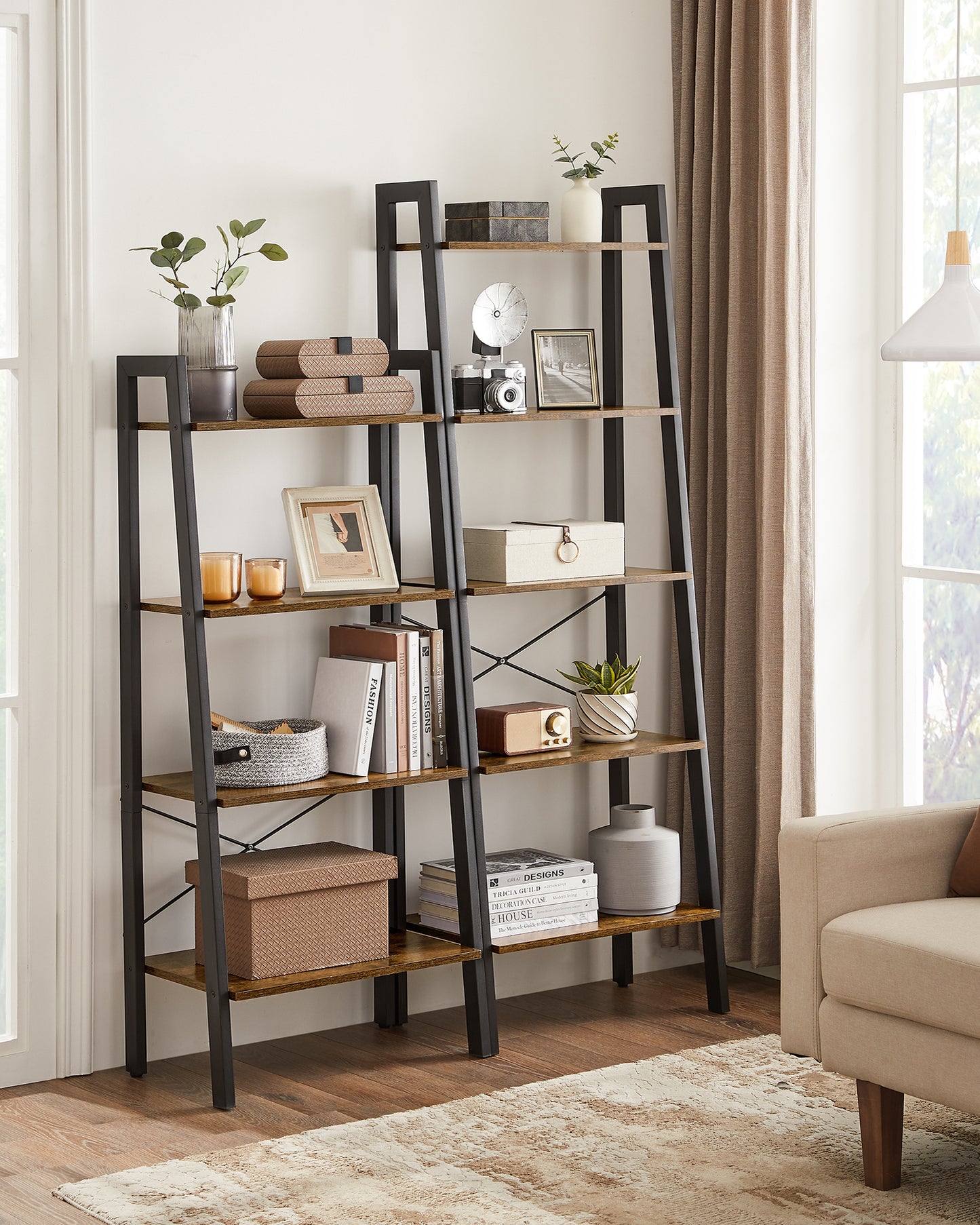 VASAGLE 4-Tier Bookshelf Bookcase Ladder Shelf Storage Rack Rustic Brown and Black